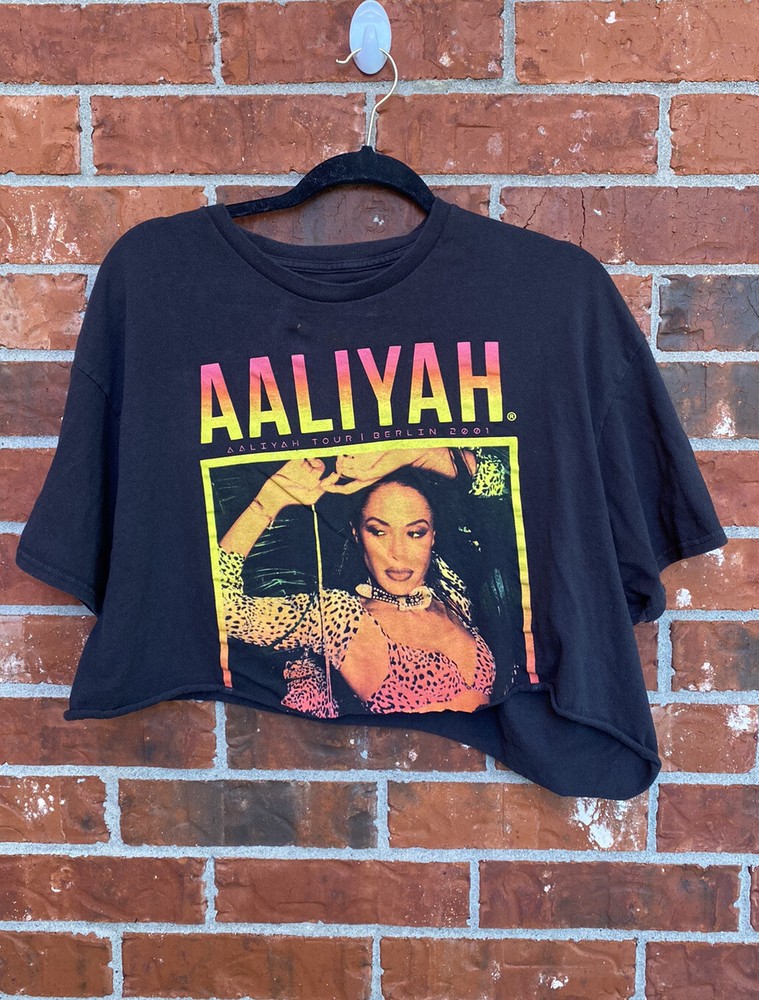 Aaliyah Womens Large Black Crop Graphic Band Tee Short Sleeve-image