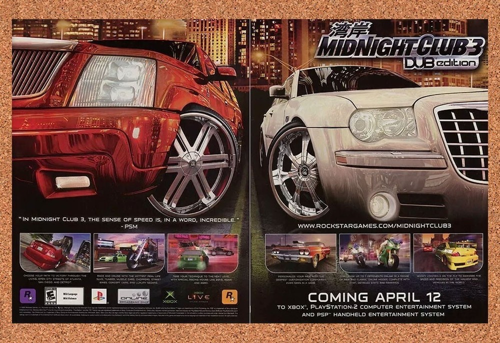 Midnight Club 3 Dub Edition Xbox 2006 Original Promo Authentic Ad Video Game-image