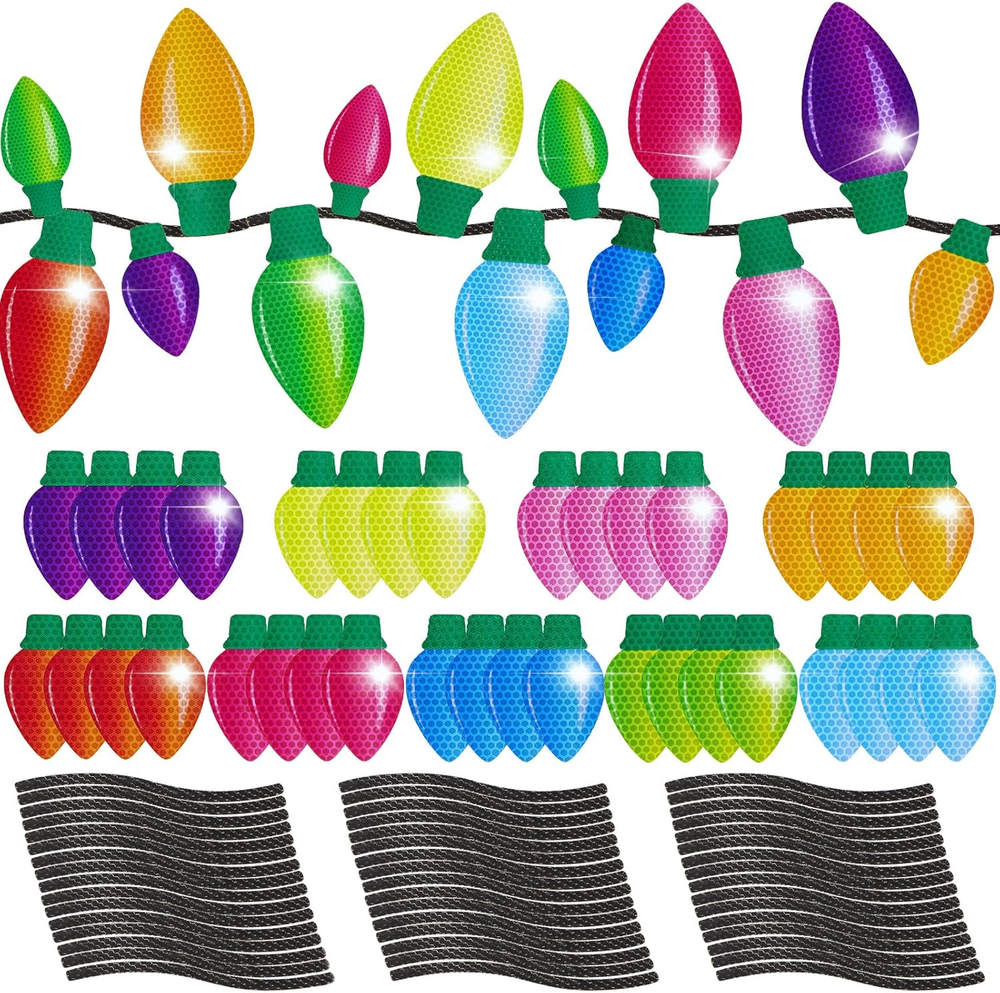 92 Pieces Christmas Car Refrigerator Decorations,44Pcs Reflective Light Bulb Mag