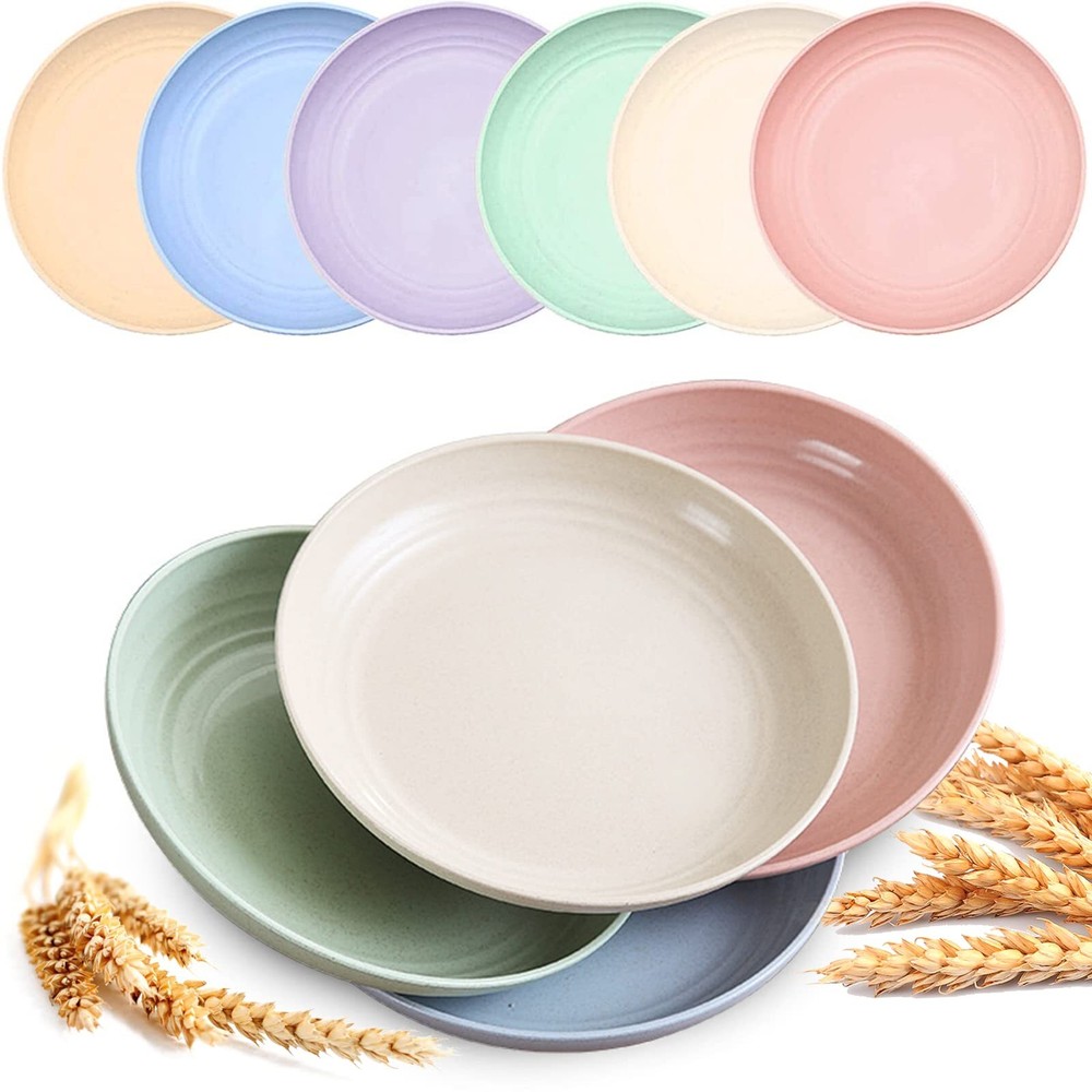 Mfacoy 6 PACK Unbreakable Dinner Plates 6.9 Inch Wheat Straw Plates Reusable ...