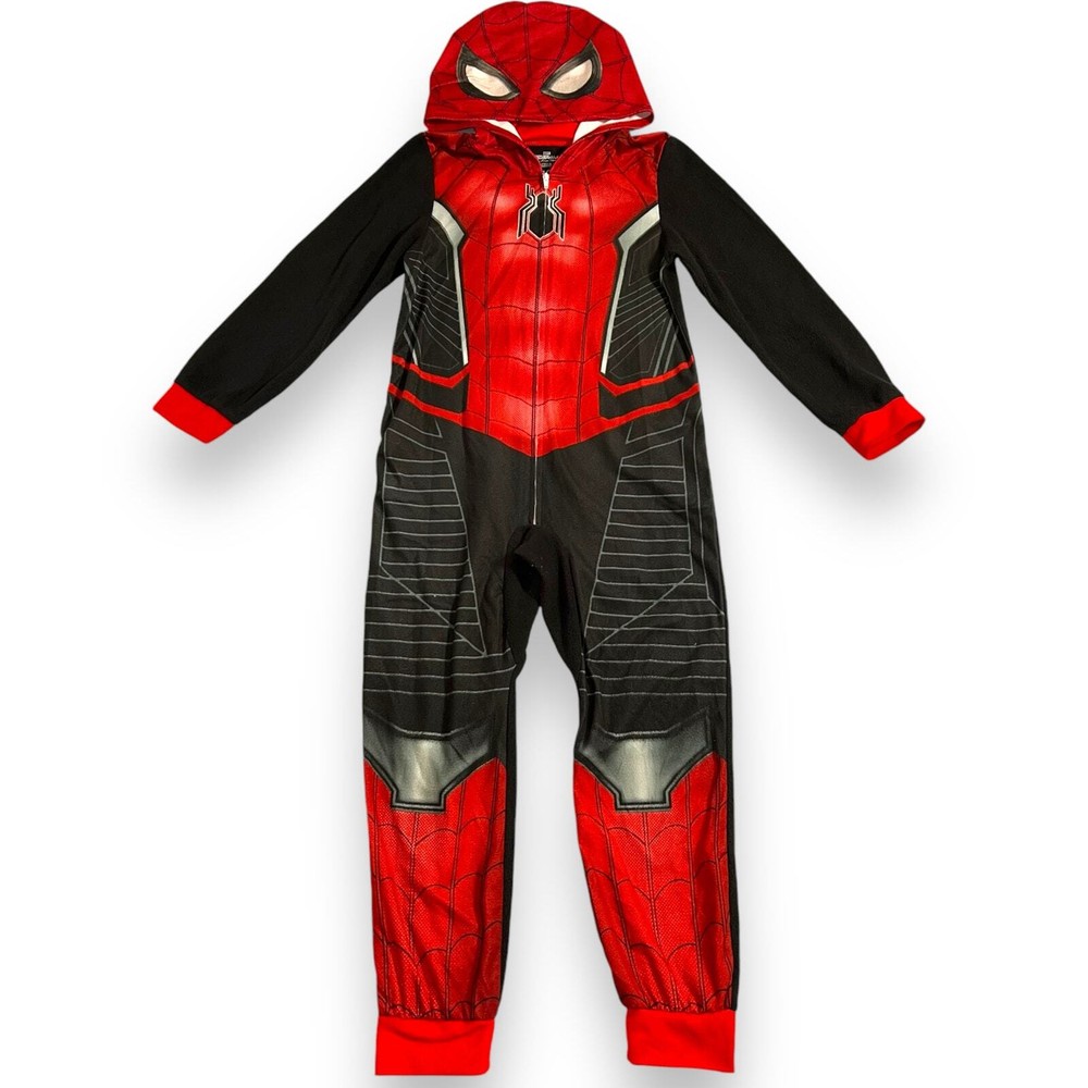 Spider Man Boys One Piece Fleece Pajama Suit Marvel Far From Home Black Red 10