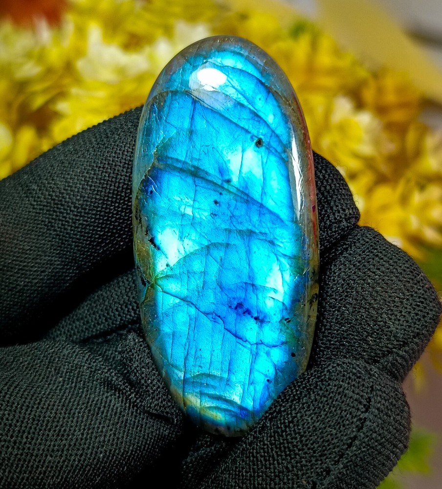 AAA+ Grade Blue Flash Labradorite Oval Cabochon 47x23x6mm Gemstone-image