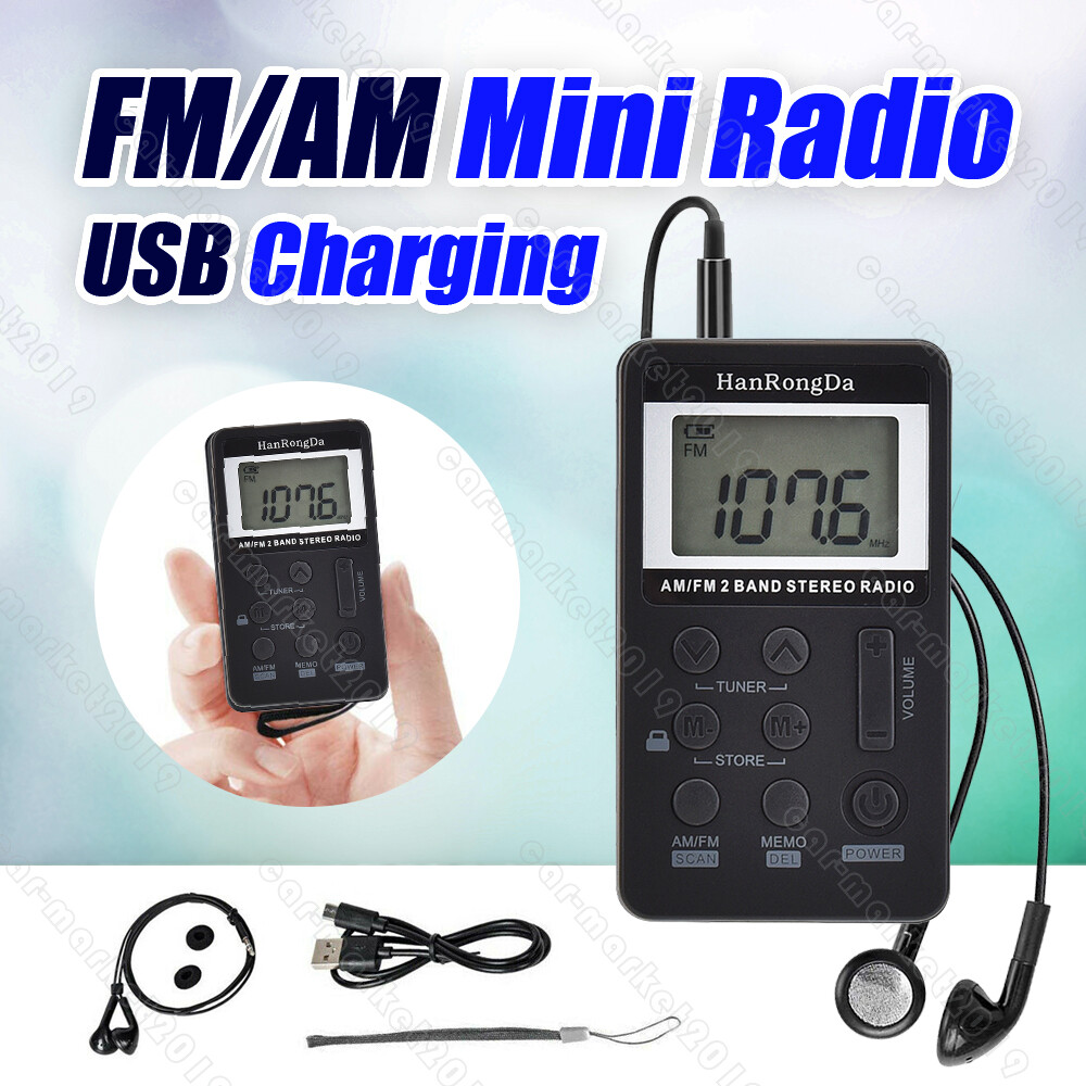 Mini Digital Portable Pocket Handy LCD AM FM Radio Rechargeable with Earphone