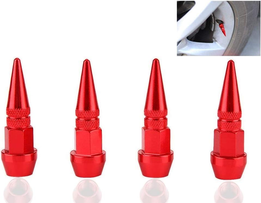 4Pcs [Aluminum Alloy] Spike Wheel Tire Valve Stem Car Truck Air Dust Covers(Red)
