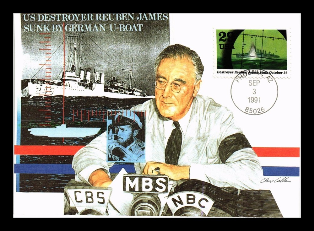 DR JIM STAMPS US MAXIMUM CARD USS REUBEN JAMES SUNK WWII FIRST DAY ISSUE