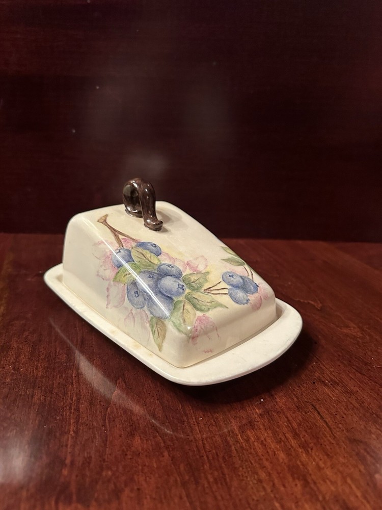 Handpainted ceramic butter dish with lid, 81/2” L  X  5” W X 4” H