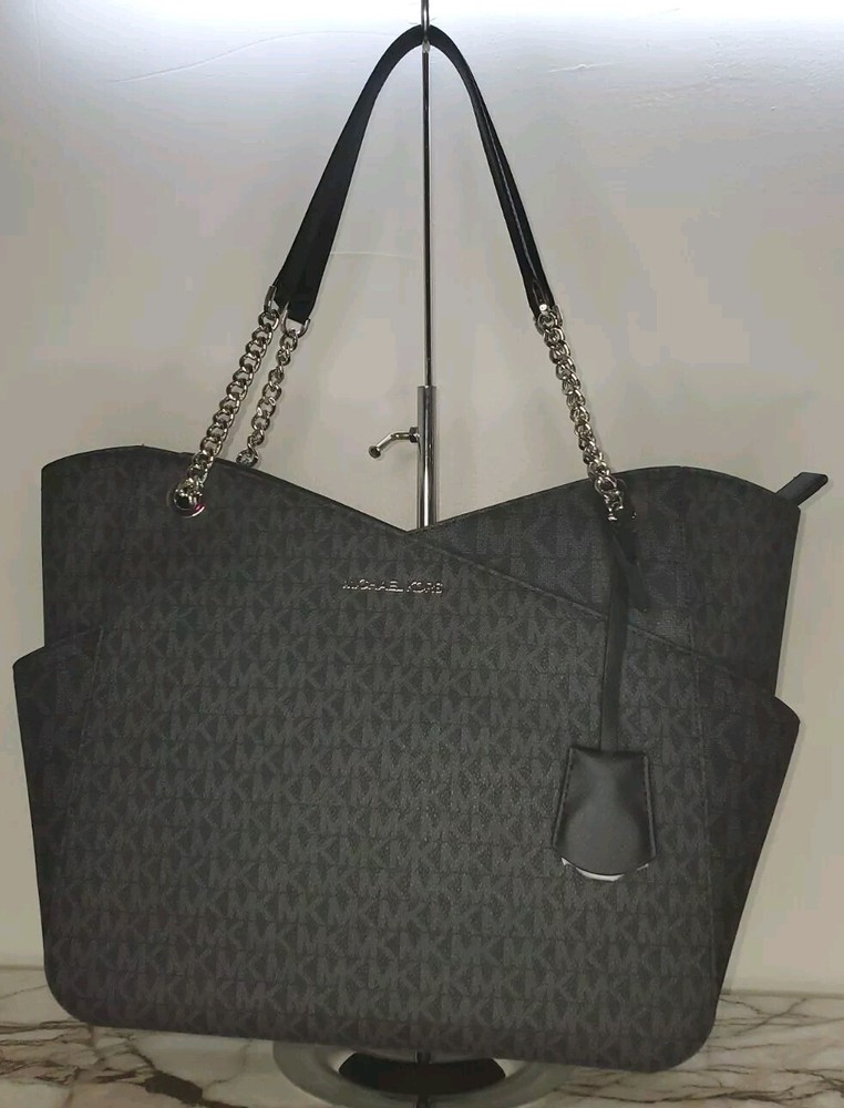 Michael Kors New Jet Set Travel Large Black Chain Shoulder Tote Retail $558
