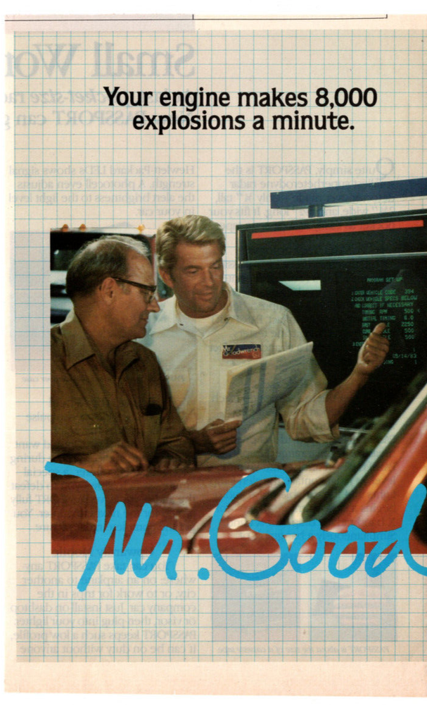 Mr. Goodwrench GM Care Care Parts 1985 Vintage 2 Pg Print Ad Original Man Cave