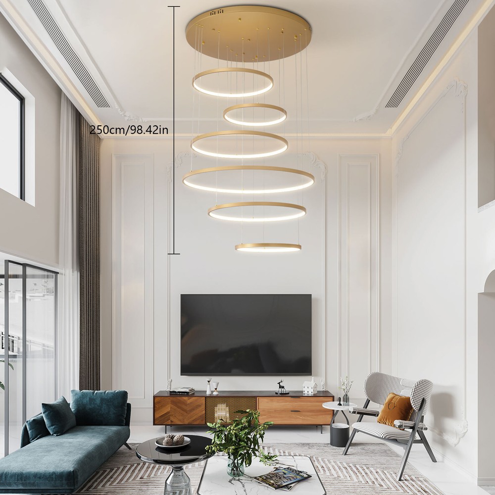 31.5'' 6 Rings Modern Chandelier Dimmable Large LED Chandelier w/ Remote Control