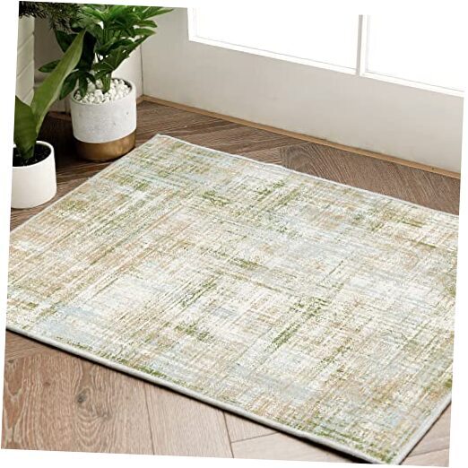 Area Rug 2x3 Entryway Rug Abstract Sketch Distressed Green 2'x3' Multi Green