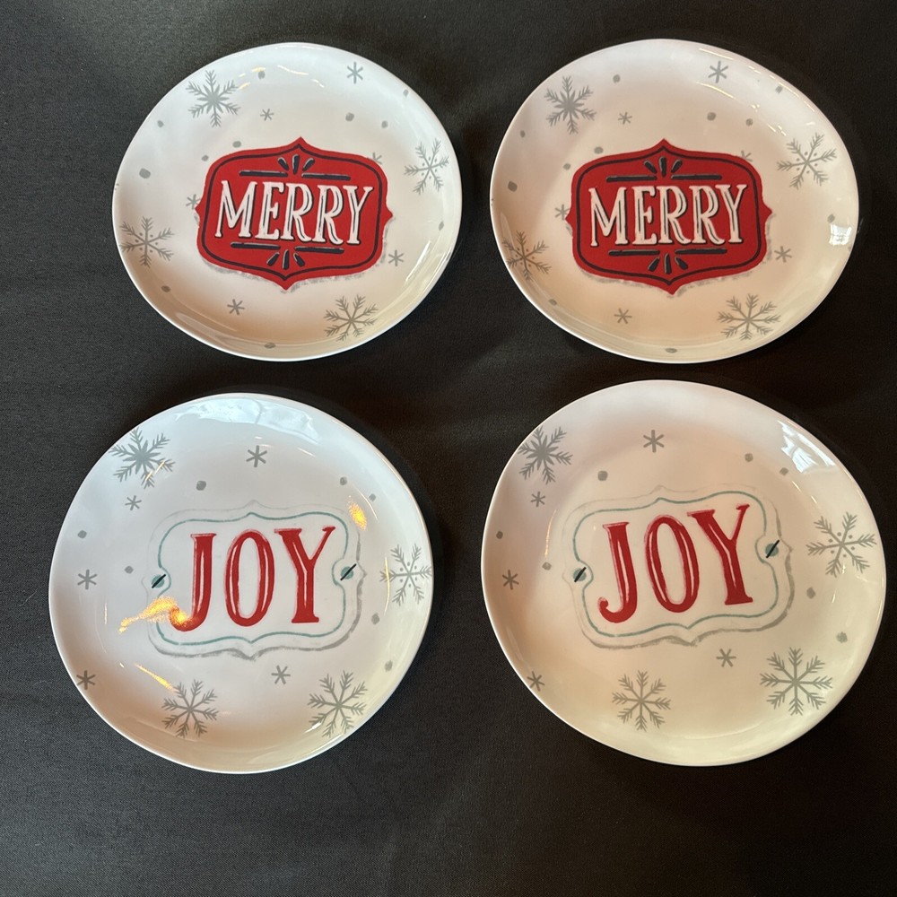4 Wondershop Melamine Salad Plates Holiday Merry & Joy Christmas Snowflake 8”