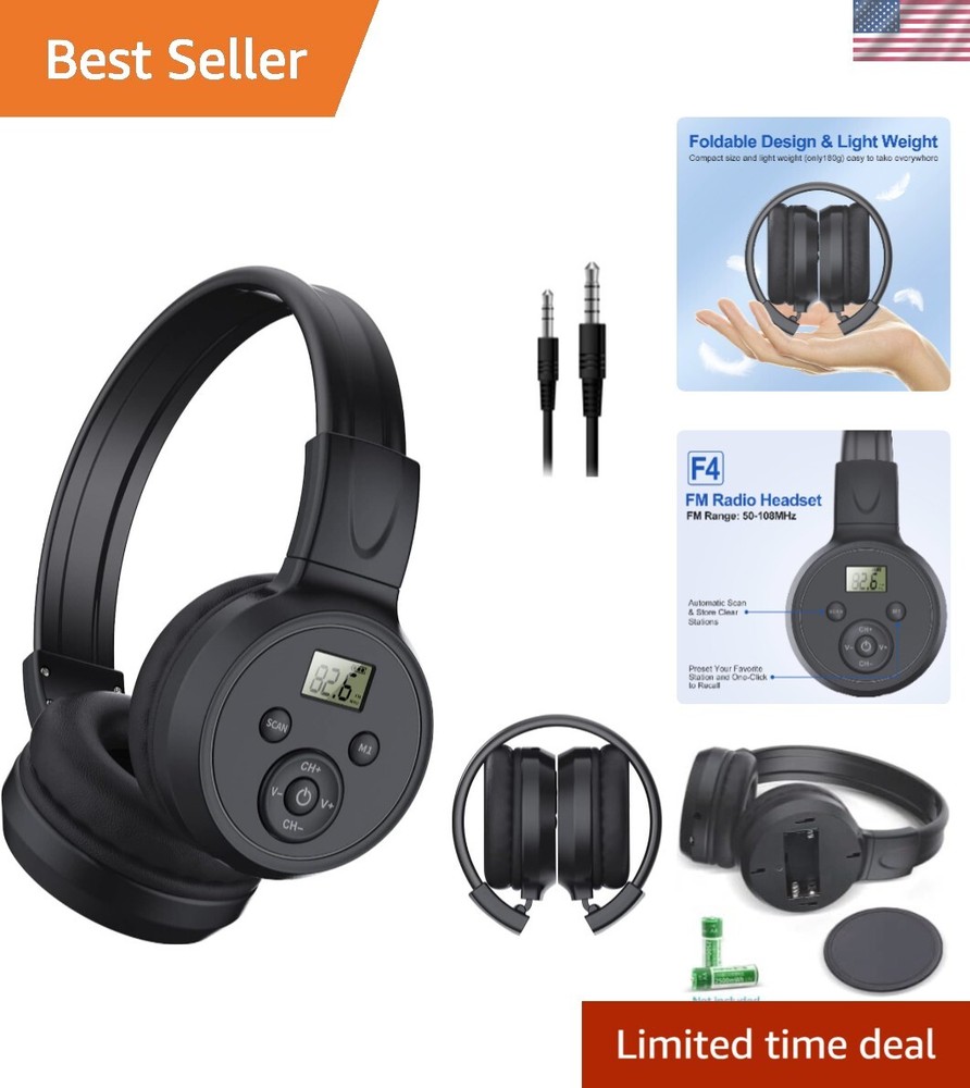 Foldable Wireless FM Radio Headphones with Ear Protection - Lightweight & Portable