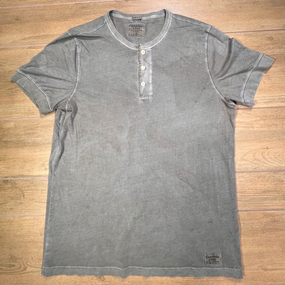 Abercrombie Fitch Mens Henley T Shirt Gray Short Sleeve Button Neck Size L-image