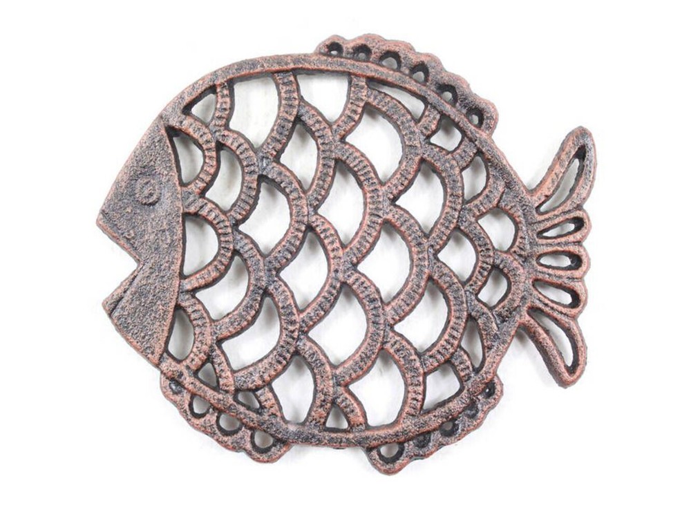 Rustic Copper Cast Iron Big Fish Trivet 8