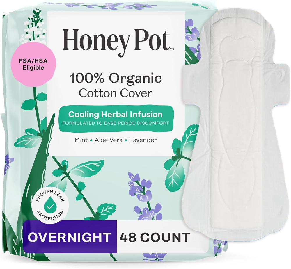 48 Ct - Herbal Pads for Women - Overnight W/Wings - Infused W/Essential Oils for