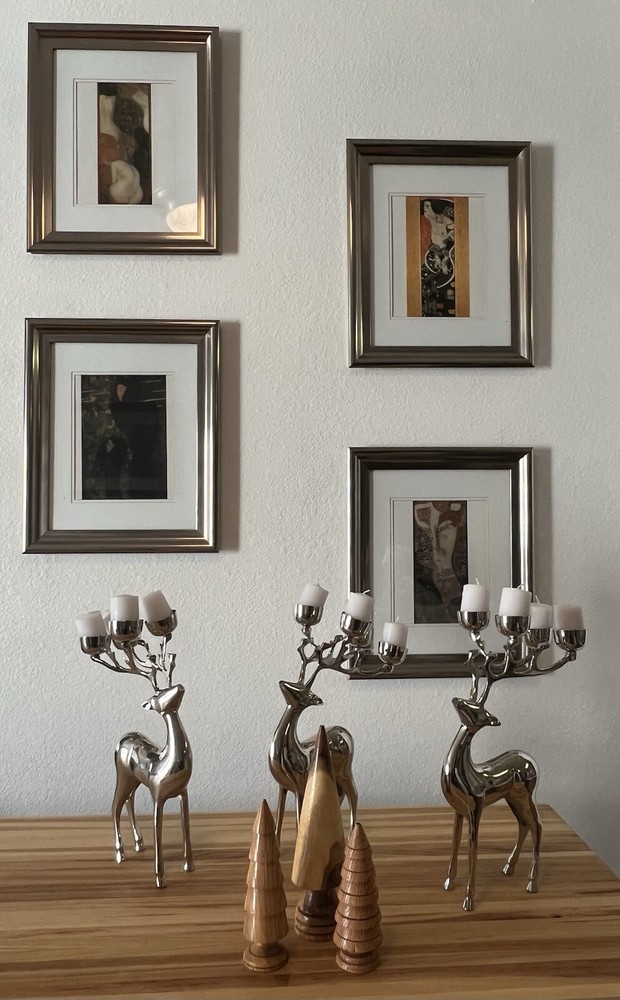 Vtg Pottery Barn Christmas Reindeer Candle Holder Silverplated 4 Ball Candelabra