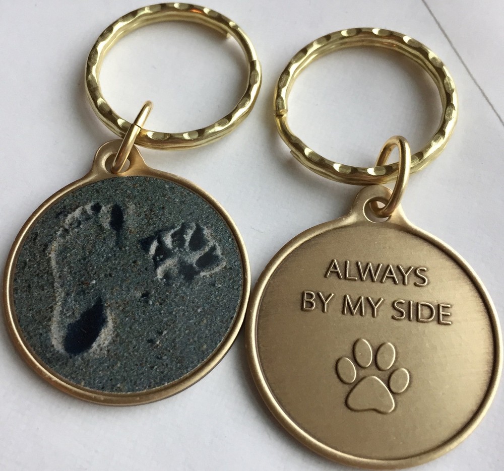Always By My Side Pet Dog Paw Print Footprint Beach Bronze Keychain
