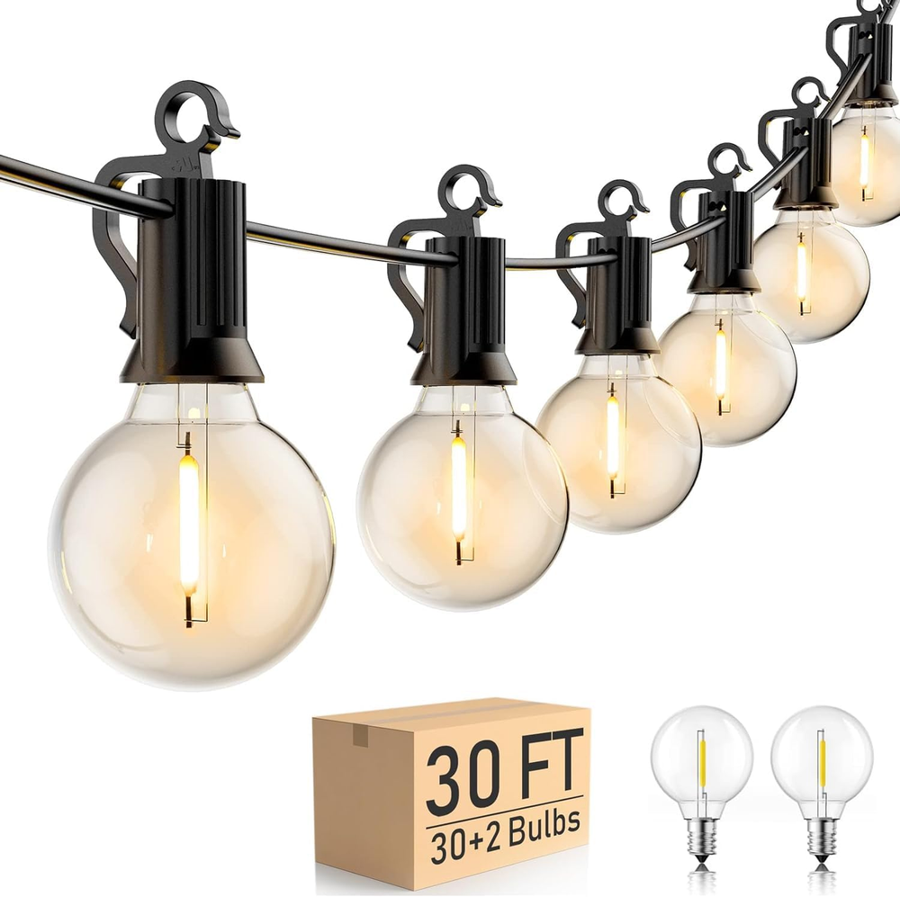 Outdoor String Lights - Globe Patio Lights 30 Ft with 30 G40 Shatterproof Bulbs,