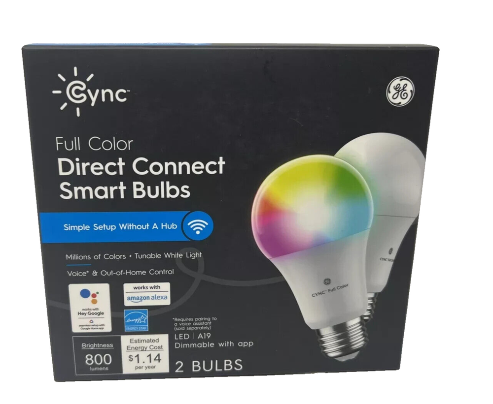 GE Cync Color Changing Smart Light Bulbs Direct Connect A19 LED 2 Pack New NIB