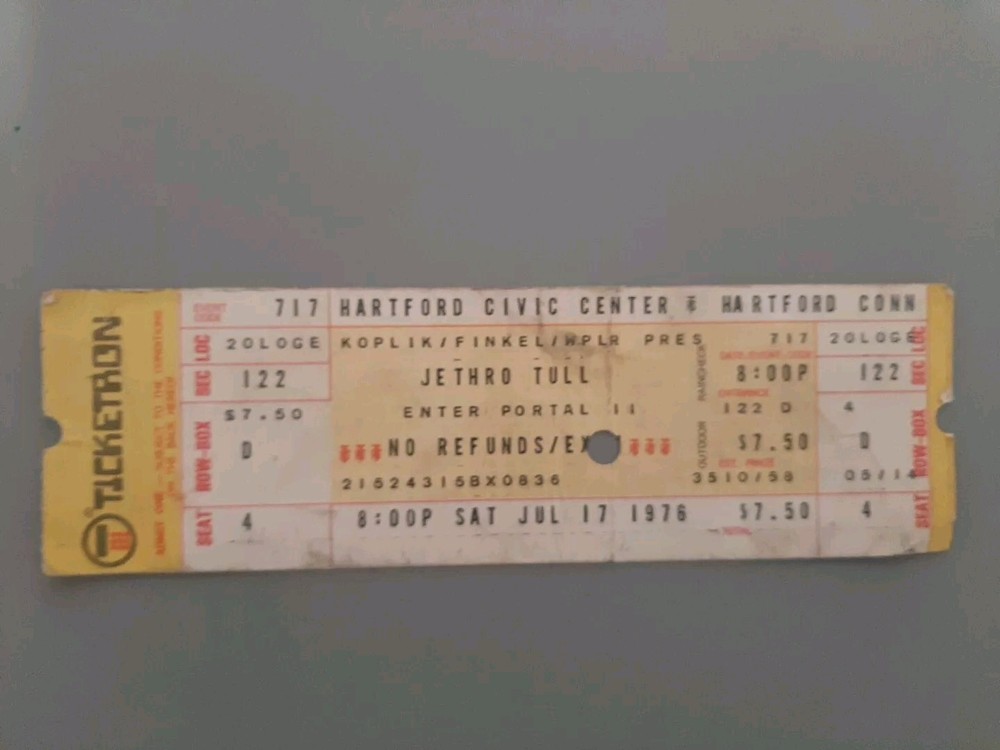 Jethro Tull Concert Ticket Hartford Civic Center July 17 1976