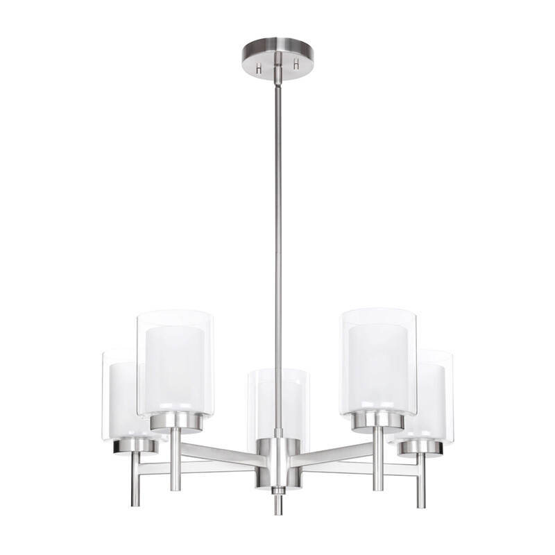 5 Light Chandelier Adjustable Hanging Pendant Light with Glass in Brushed Nickel