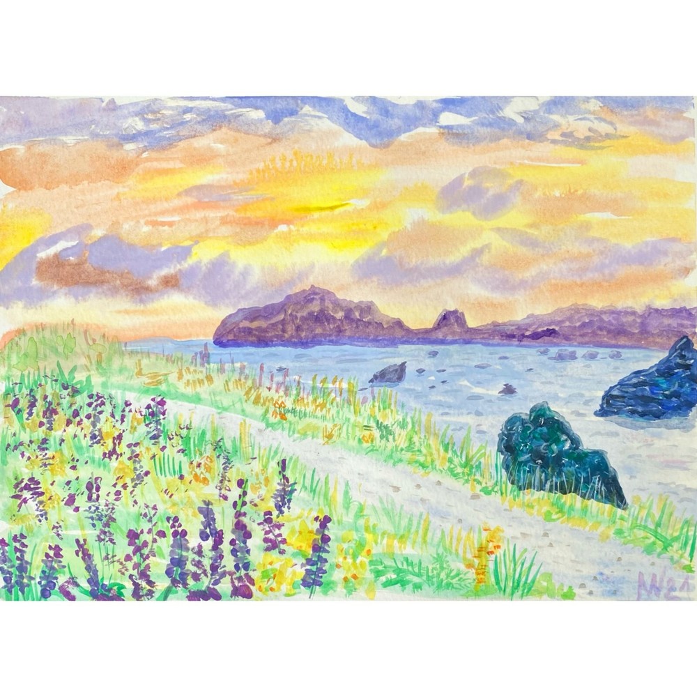 California Wall Art Beach ORIGINAL Painting Watercolor Art Luffenholtz Beach Art