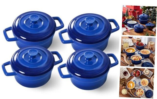 Mini Cocotte - Ceramic Casserole Dishes - Kitchen Casserole Sets 12oz Blue