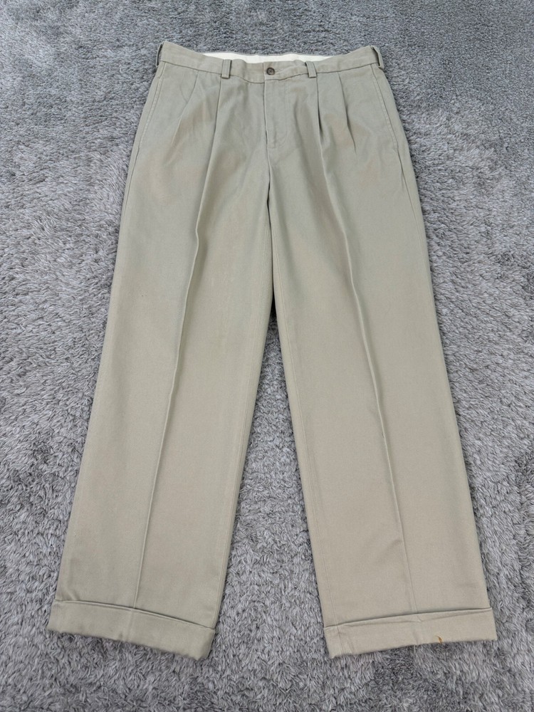 Brooks Brothers Pants Mens 33x30 Advantage Chino Elliot Beige Pleated Cuffed
