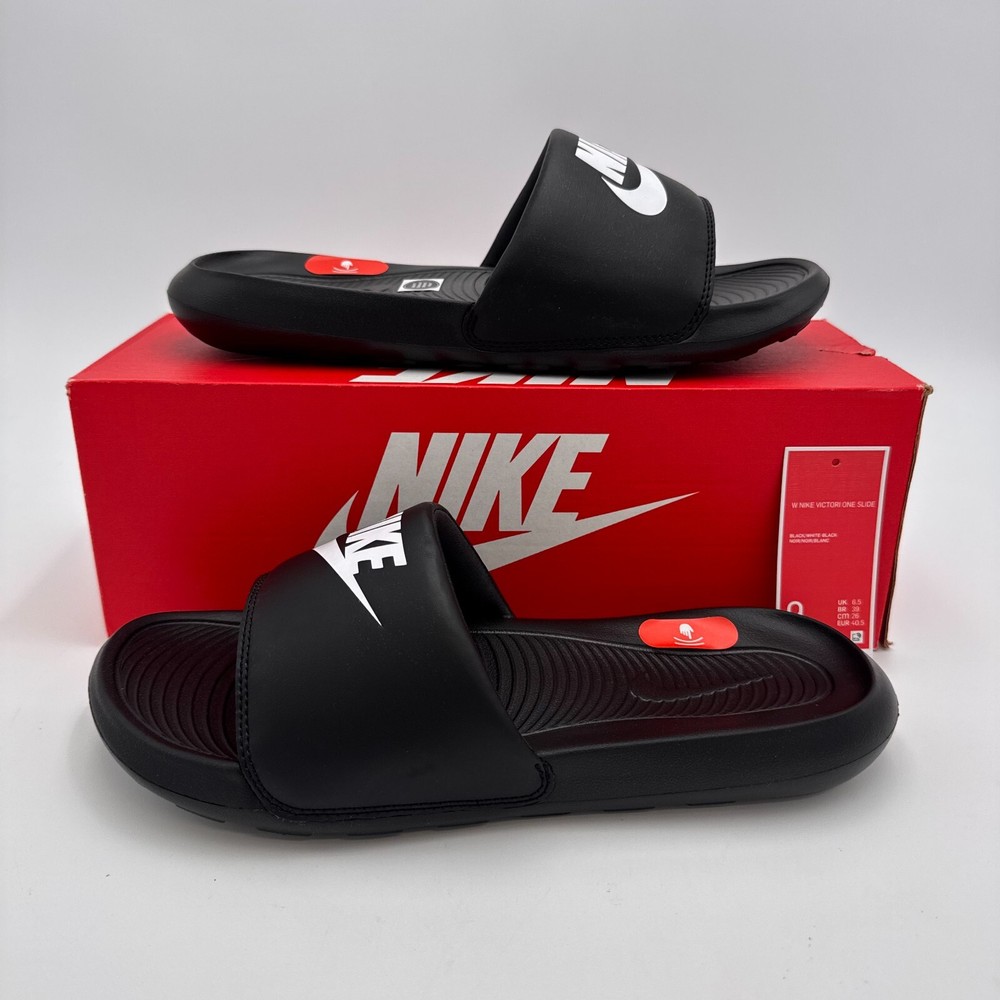 Size 9W Nike Victori Slide Slip On Black/White - CN9677-005 BRAND NEW