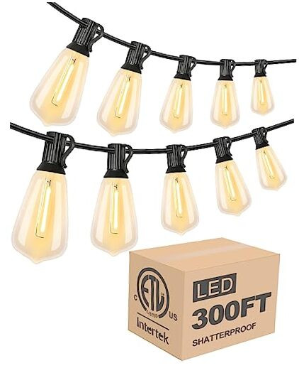 300FT Shatterproof LED Bistro String Lights for Outdoor ST38 Bulbs