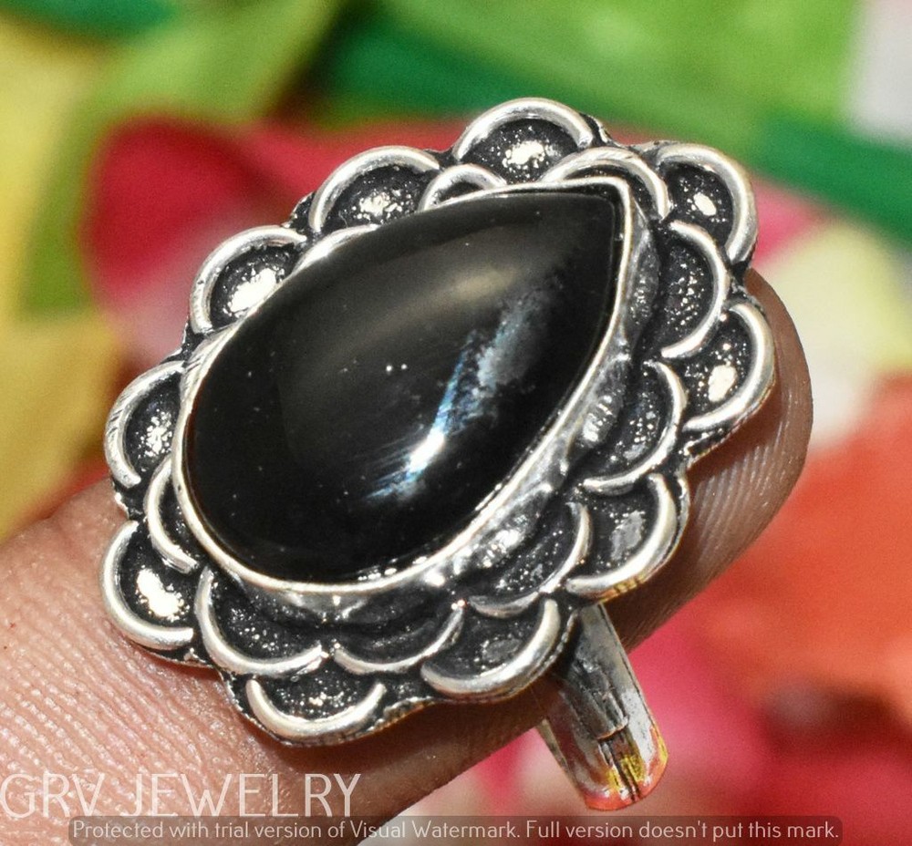 Black Onyx Gemstone Ring Handmade Jewelry Us Size 8.5