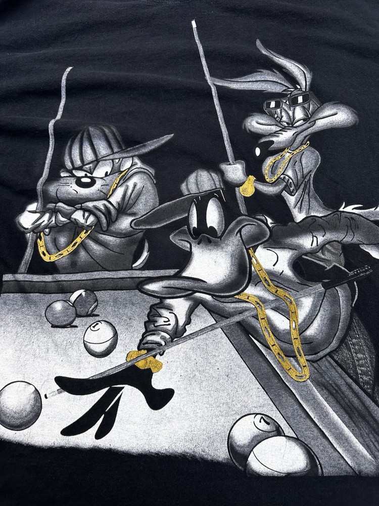 Vintage Y2K Looney Tunes Pool Billiards Graphic Tee 3XL Taz Daffy Wile E Coyote
