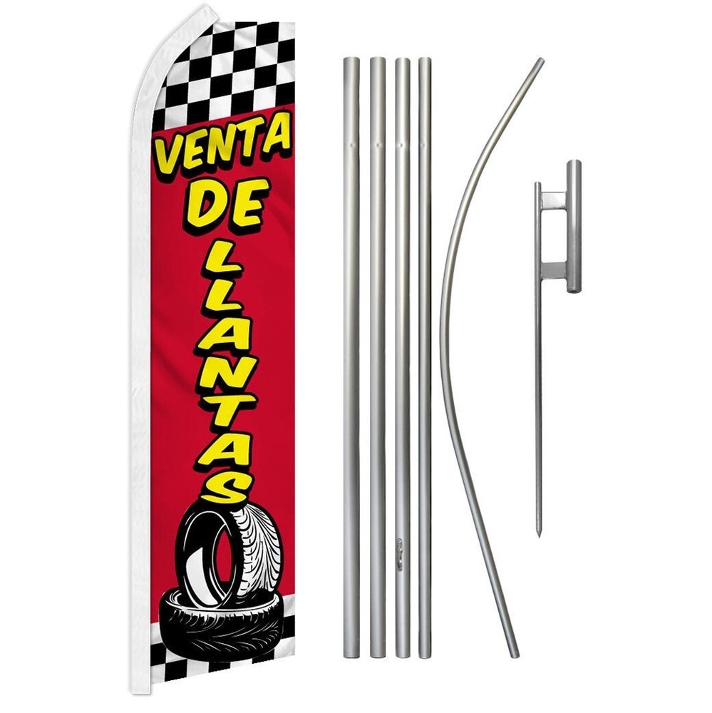 Venta De Llantas (Tires Sale) Swooper Flutter Advertising Flag & Pole Kit
