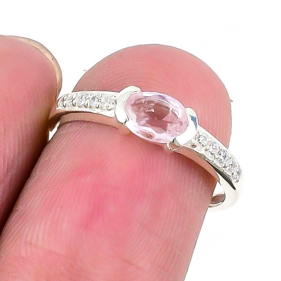Halloween Deal Natural Pink Kunzite 925 Silver Cluster Wife Ring Jewelry Size 7