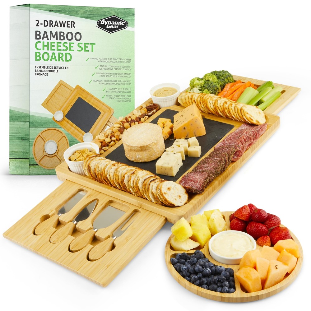 Charcuterie Board Gift Set, Expandable Bamboo Cheese Board with Stainless Ste...