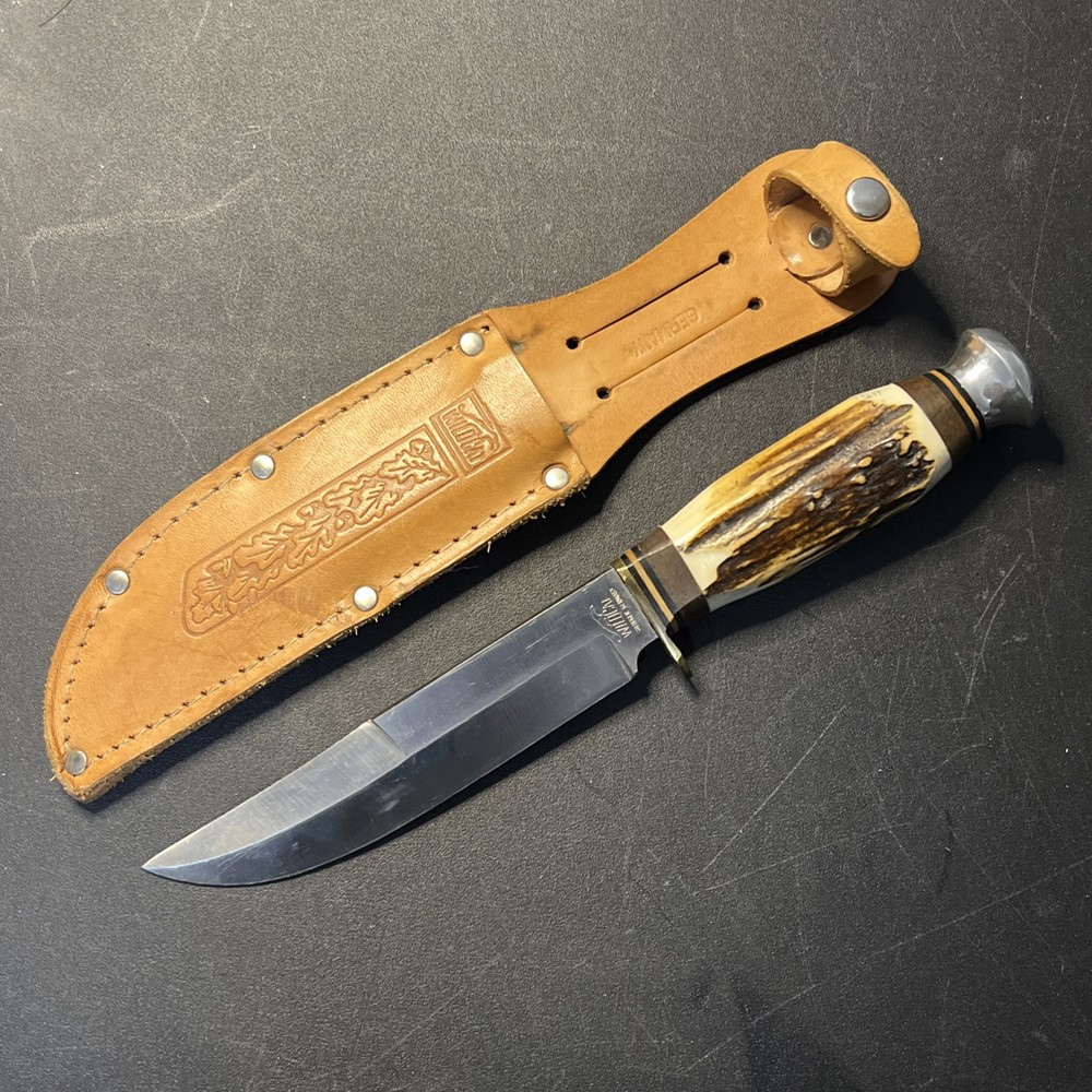 Vtg Wildcat 24X German Hunting Knife  Solingen, Germany & Leather Sheath