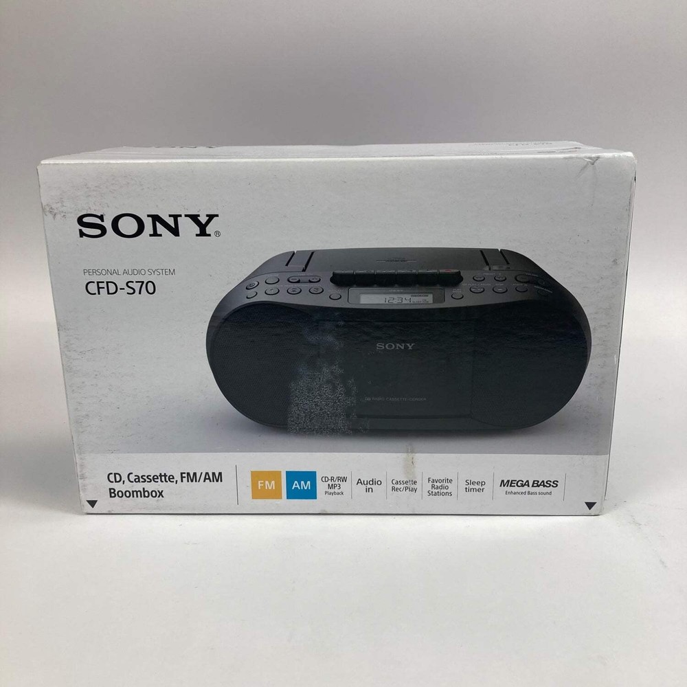 Sony CFD-S70 Portable Boombox with CD Player FM Radio Cassette Recorder in Black