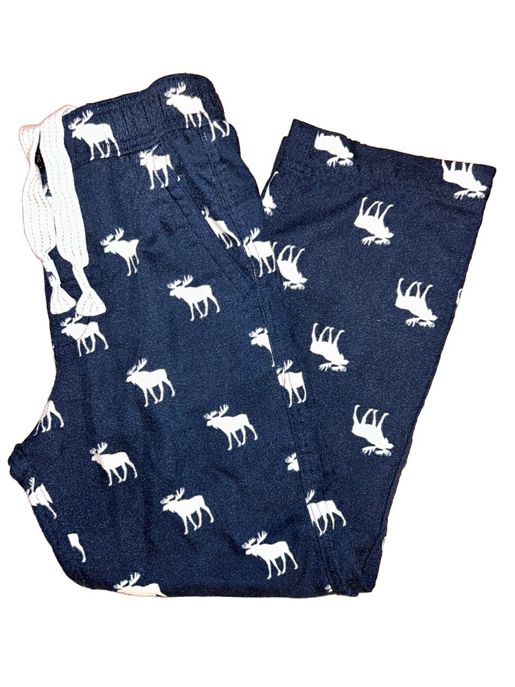 Abercrombie Boys Girls  M 10 12 Navy Blue Moose Flannel Pajama Pants Pockets-image