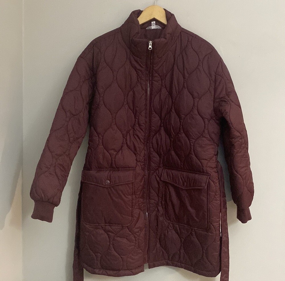 Time and Tru Womens XL Burgundy Puffer Onion Belted Barn Coat