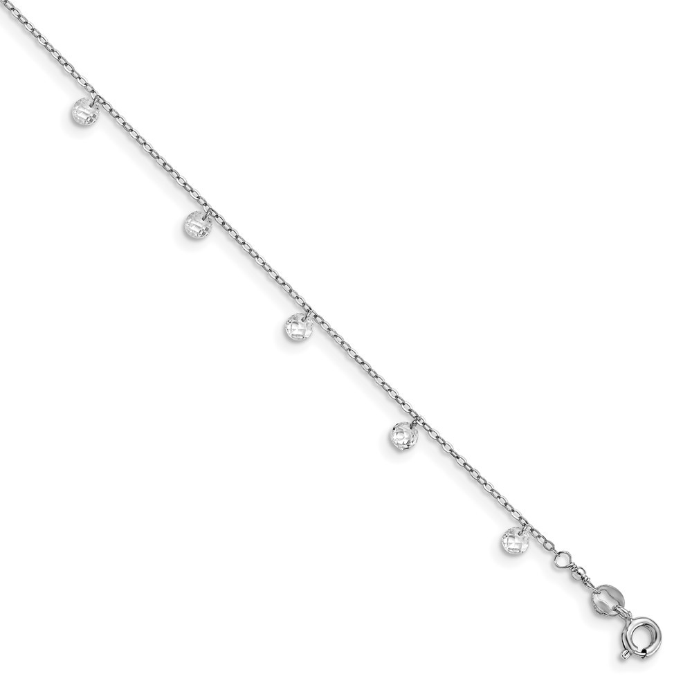 925 Sterling Silver Rhodium Crystal Anklet 9 Inch with 1.25 Extender 2.23g