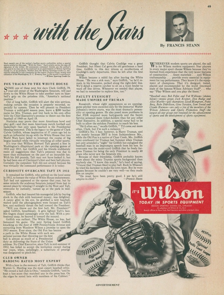 1949 Wilson Sports Baseball Equipment Francis Stann With Stars Vtg Print Ad C14