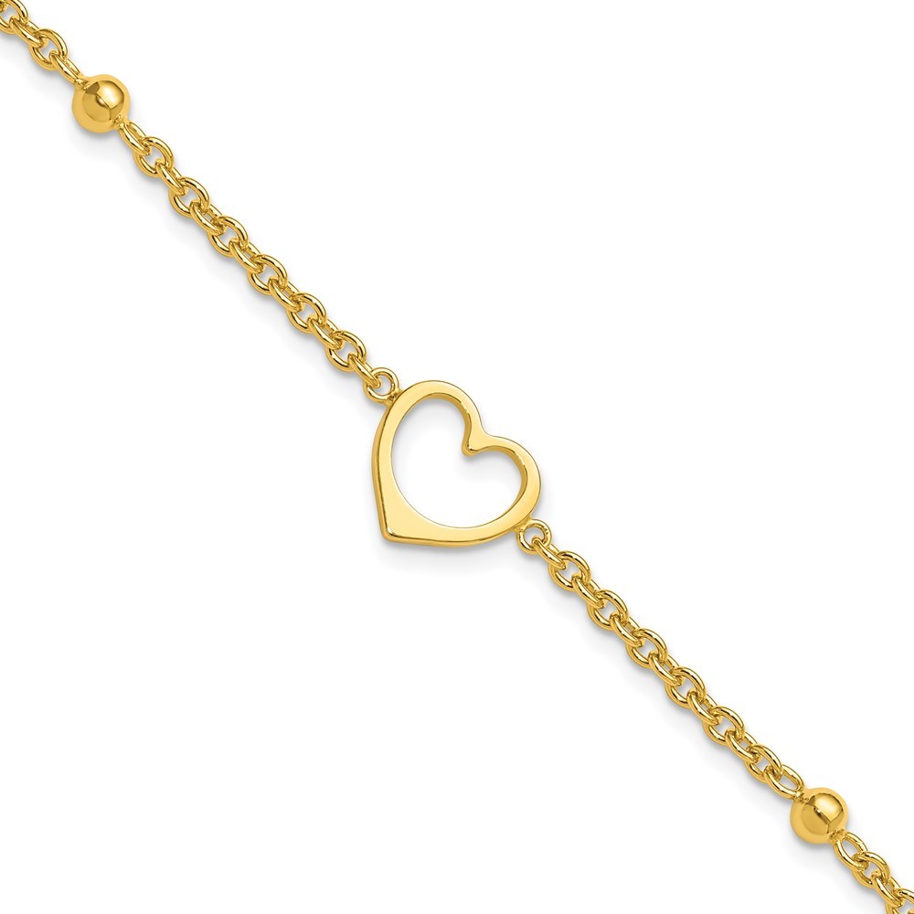 925 Sterling Silver Gold-Tone Heart Anklet 9in w/1in Extender 5.27g