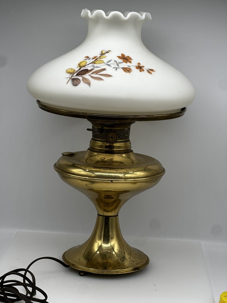 Antique ABCO Rochester Oil Lamp Converted to Electric Brass  Hand Painted Shade-image