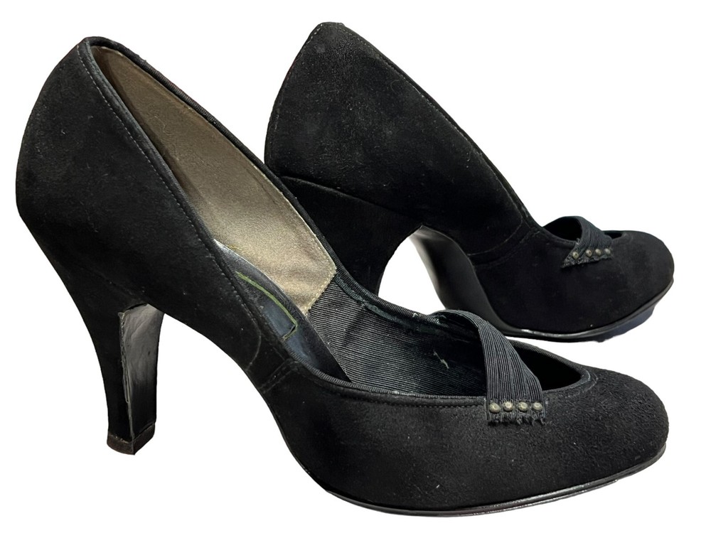 Sz 7 Vtg 40s Swing Shoes Black Suede 3 3/4