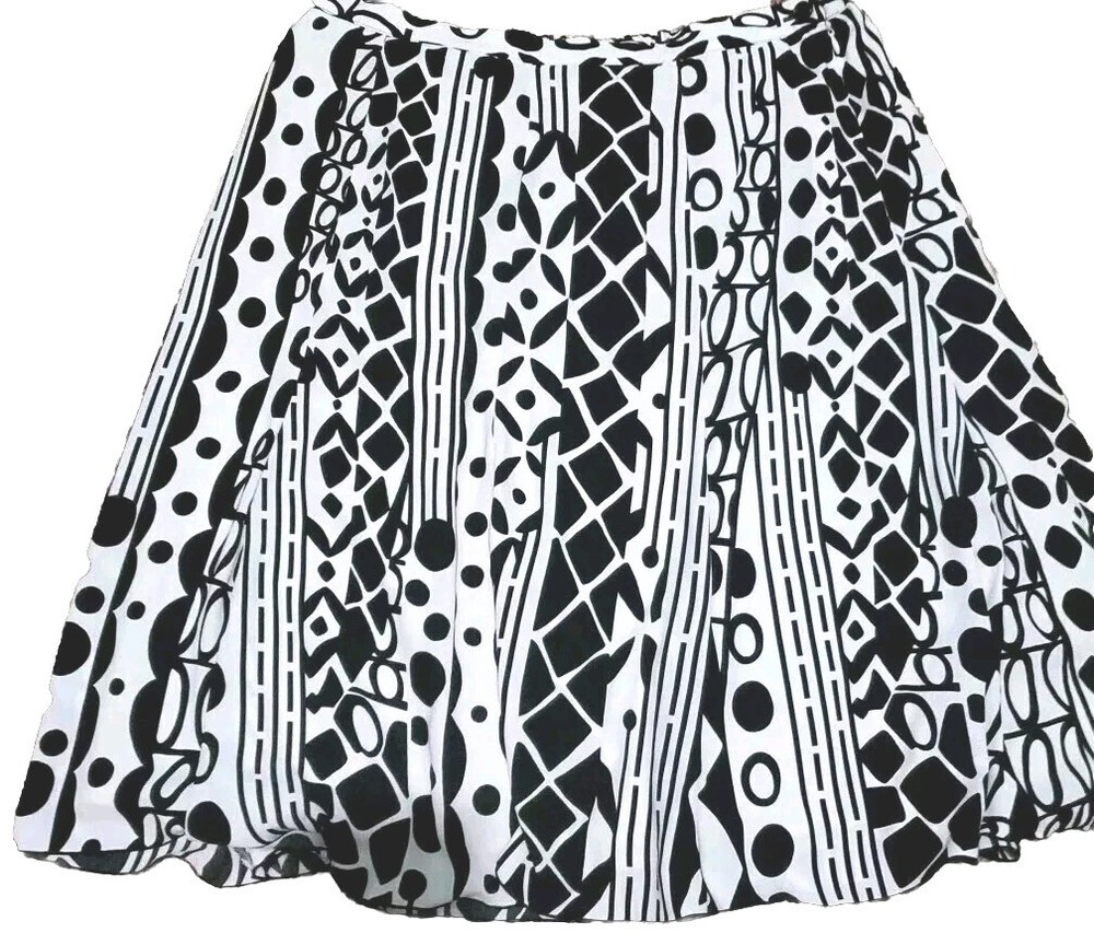 SUSAN GRAVER Skirt Black And Cream Abstract Midi Career Modest Skirt Knee Length