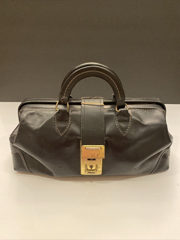 Vintage Medical Doctor's Bag Black ABCO Antique Genuine Leather Bag With Keys-image