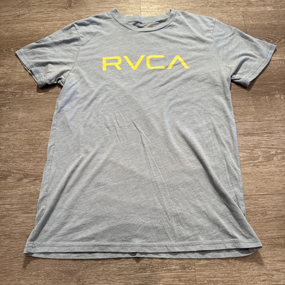 RVCA Shirt Mens Large Blue Vintage De Logo Graphic Short Sleeve Tee Spellout