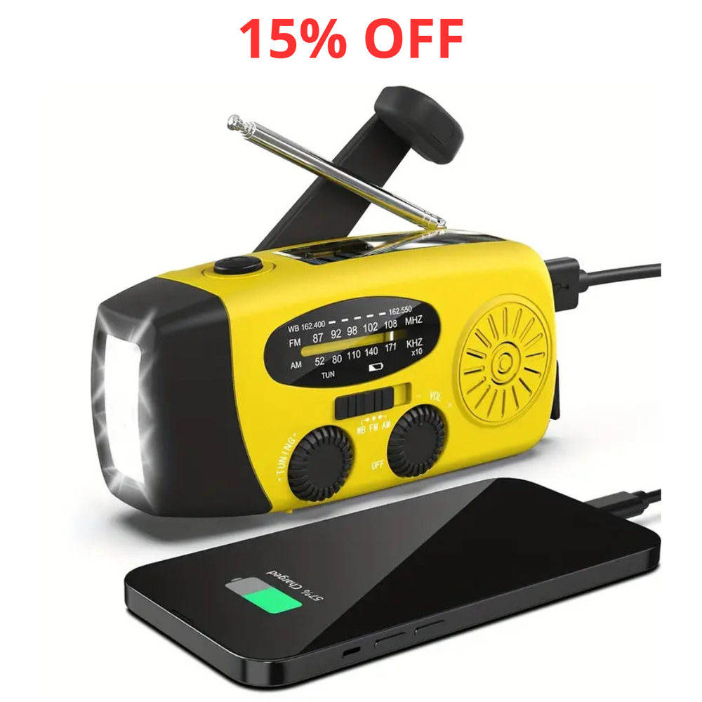 Radio 2000mAh Emergency AM/FM Hand Crank & Solar Power - Rapid Phone Charge