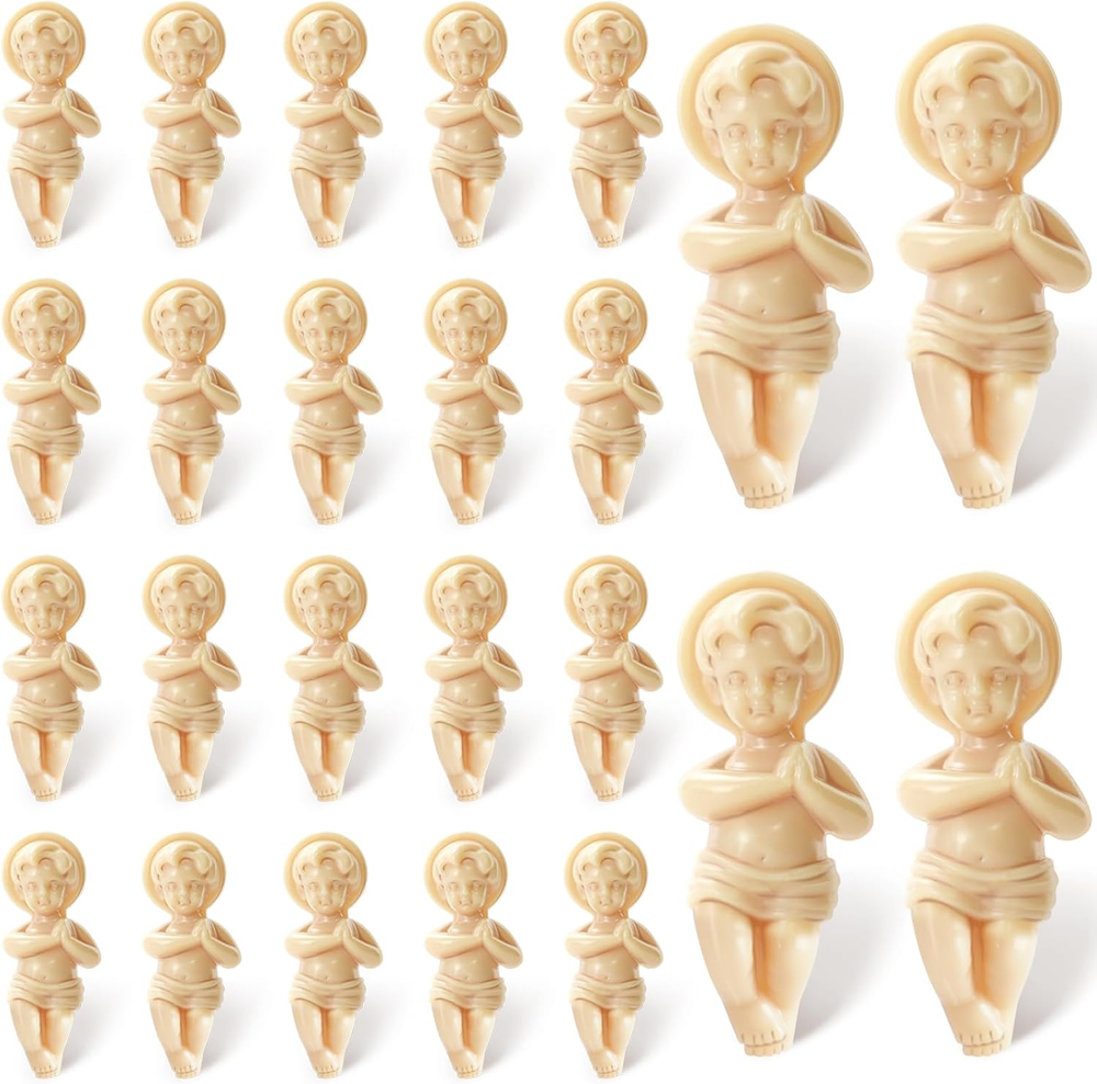 24 Pcs King Cake Baby Jesus Figure, 1.5'' King Cake Babies Plastic Jesus Doll wi