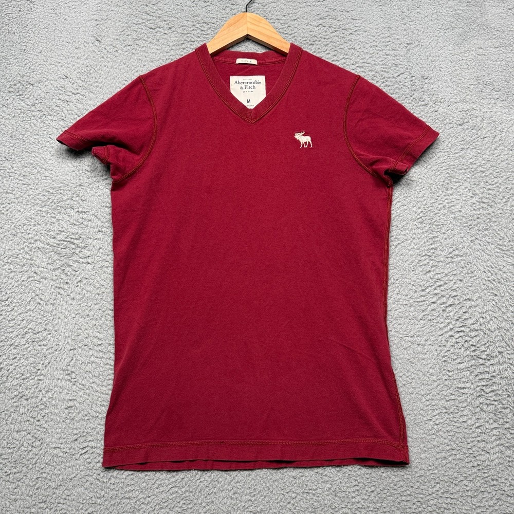 Abercrombie & Fitch Muscle T Shirt Mens Size Medium Red Moose Logo Y2K V-Neck-image